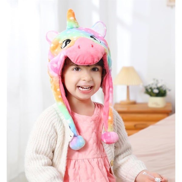 Vinter Unisex Pludset Dyr Hat Børn Piger Drenge Sød Sjov Dyr Ansigt Halloween Hat med Lange Øreklapper Julefest Unicorn