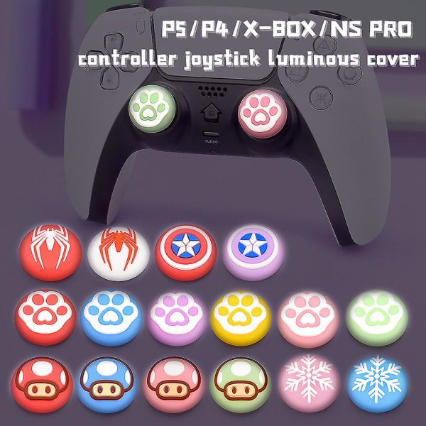 2kpl Pehmeä silikoninen peukalotikulla varustettu cap Sony Playstation 5 Ps5 Ps4 Xbox Switch Pro -ohjaimelle Joystick Cover case Luminous Type
