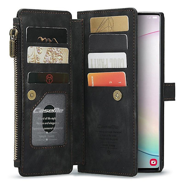 For Caseme Samsung Note10 Plus 4G/5G C30-serien Ny blixtlåsfodral i läder Röd Black Samsung Galaxy Note 10 Plus 5G