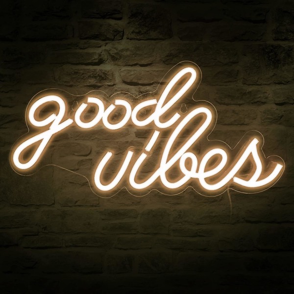 Good Vibes neonskylt för väggdekor, Drivs av USB neonljus för sovrumsinredning, varmvit färg, 16,1" x 8,3" x 0,6"