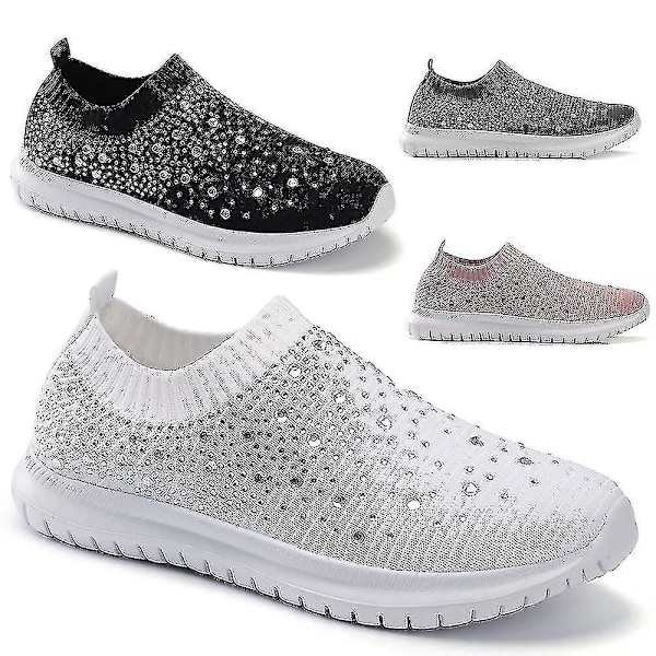 Damskor Sneakers Slip On Sock Träningsskor Glittriga Casual Skor Nya black 42
