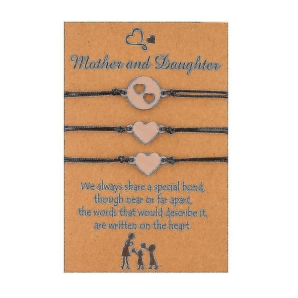 3 stk/sæt mor datter kort armbånd hul hjerteformet vævet armbånd med lædersnor flettet til mors dag