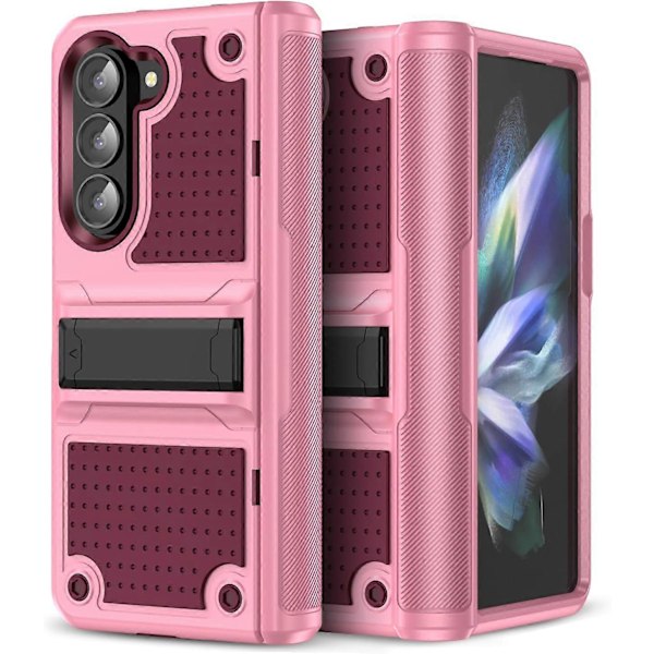 Fodral för Samsung Galaxy Z Fold 6 med Stativ, Stötsäkert 2-i-1 Silikon Gummi med Hård PC Robust Helkroppsfodral för Z Fold 6 Pink Red For Galaxy Z Fold 6