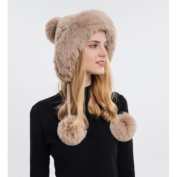Dam vinter Peruvian öronbeklädnad Beanie Hat Öronklaffar Sherpa Skidmössa Stickad Fleecefodrad 3 Pom Khaki Solid One Size