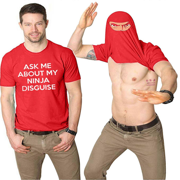 2025 Ny Mænd Spørg Mig Om Min Ninja Forklædning Flip T-shirt Sjov Kostume Grafisk Humor A+ Red XL