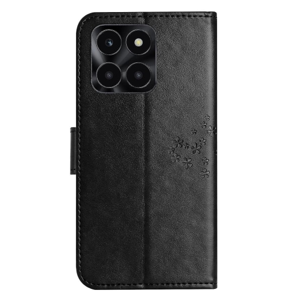 For Honor X6a 4g Owl Tree Imprinted Pu Læder Stand Wallet Case Fuld beskyttelse Telefon Cover Black