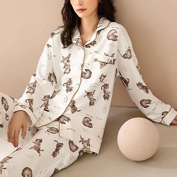 Lucky Cat Print Pyjamas Cotton Cat Clothes Loungewear M