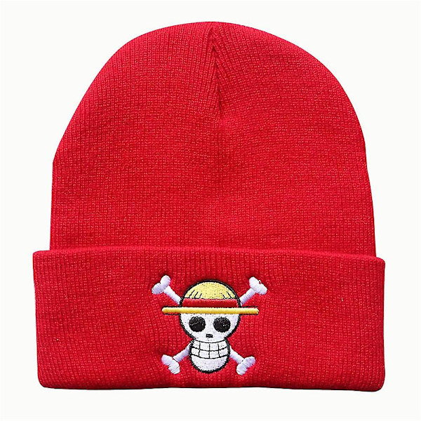 One Piece -aiheinen merirosvo Monkey D.luffy -kuviollinen lämmin neulottu pipo miesten ja naisten unisex-talvipipo pehmeä pipo Red