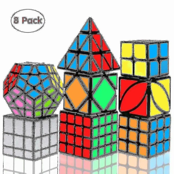 Speed ​​Cube Set, Magic Cube Bundle 2x2 3x3 4x4 Pyramid - Lekepuslespillkube for barn og voksne sett med 8 (xq)