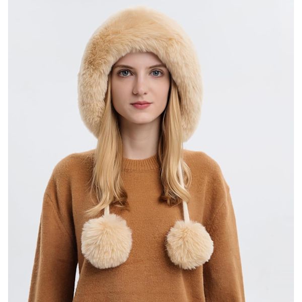 Dam vinter Peruvian öronbeklädnad Beanie Hat Öronklaffar Sherpa Skidmössa Stickad Fleecefodrad 3 Pom Beige Solid One Size