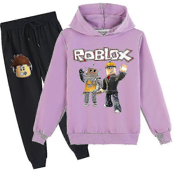 Roblox Hoodie Sæt Børn Varmt Hoodie Tøj Roblox Trykt Hoodie R purple 130cm