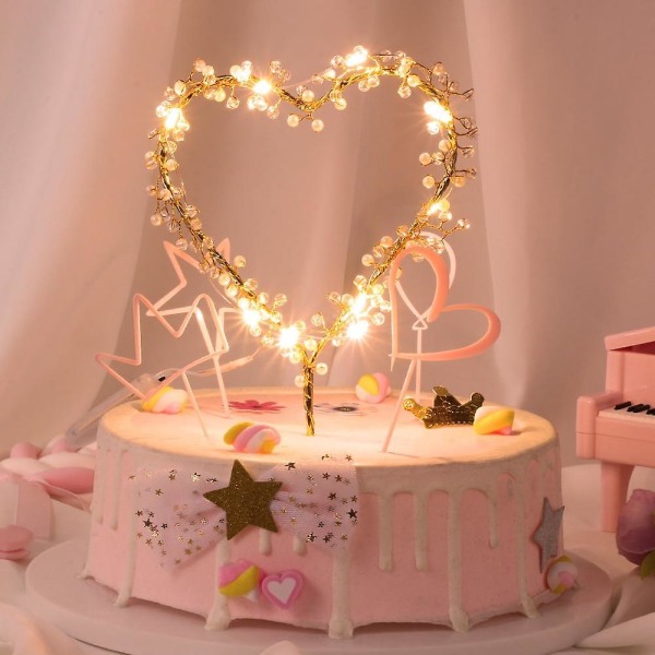 Led Heart tai Happy Birthday Cake Toppers Juhlakoristeet Leivontatarvikkeet Multicolor(Led)