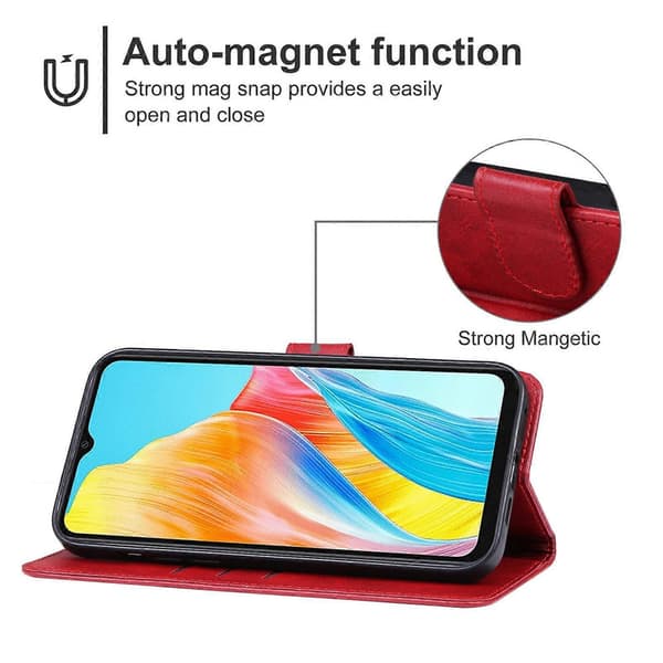 Læder telefoncover til OPPO A38 Red
