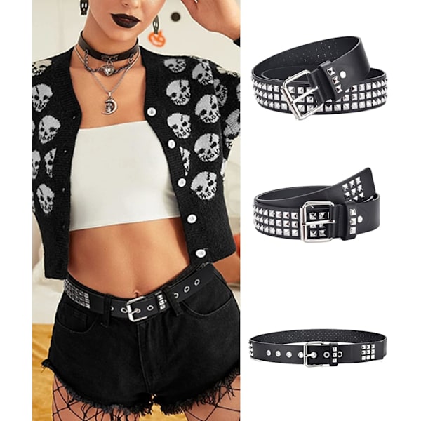 Spikkede Bælter Kvinder Y2K Bælte Stjerne Bælter Sort Pige Damer Spike Stud Punk Taljebælte til Halloween Cosplay
