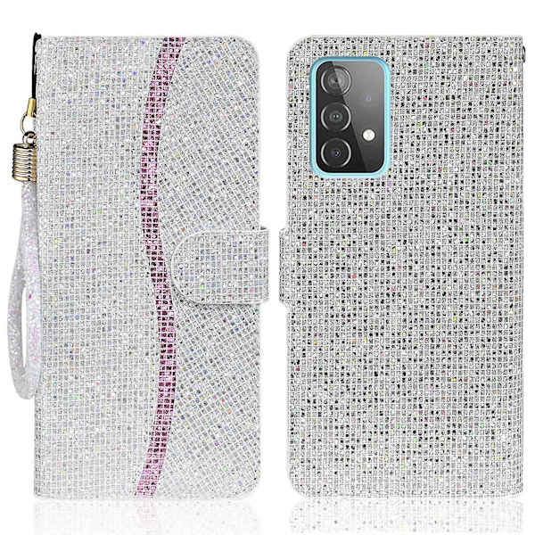 Glitrende Powder Fuld beskyttelse Mobiltelefon Case Stand Pung Cover til Samsung Galaxy A33 5G Silver Style C Samsung Galaxy A33 5G