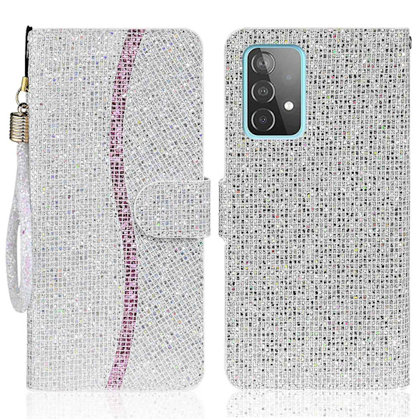 Glittrigt pulver Fullt skydd Phone case Stativ Cover till Samsung Galaxy A33 5G Silver Style C Samsung Galaxy A33 5G
