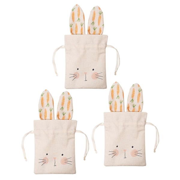 Påskehareposer med ører Søte godterier Beige snorposer Festartikler 3pcs
