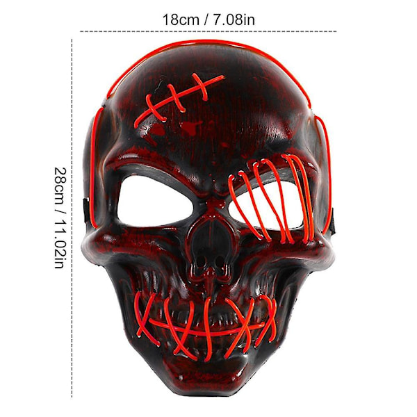 Halloween Skull Face Cover Cosplay Kostymer Lyser Upp LED-skydd Cosplay Rekvisita Kostymer Skull Face Covers Lyser Upp Kostymer Red