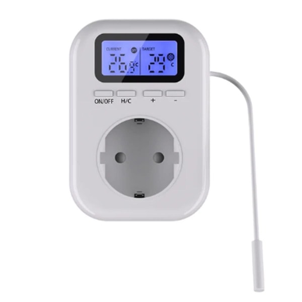 220V lämpötilansäätimen pistoke anturilla, digitaalinen termostaattipistoke, pistorasiatermostaattikytkin White
