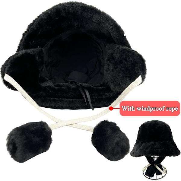 Fuzzy Bucket Hat för Kvinnor och Män - Luddig, Söt Bucket Hat för Vinter, Varm Plysch, Fiskehatt, Fluffig Sherpa, Rolig Hatt A-black