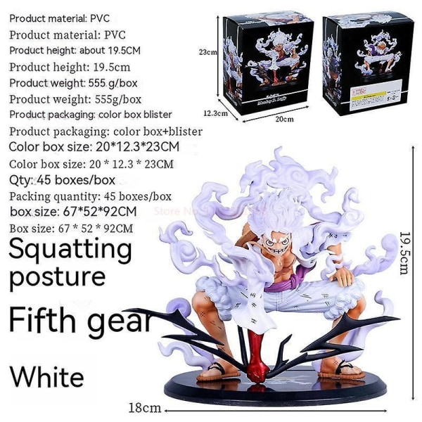 20cm Anime One Piece G5 Nika Luffy Figur Cns Sun God Fifth Gear Monkey D Luffy Dekoration Ornament Action Figurine Model Leksaker white with box