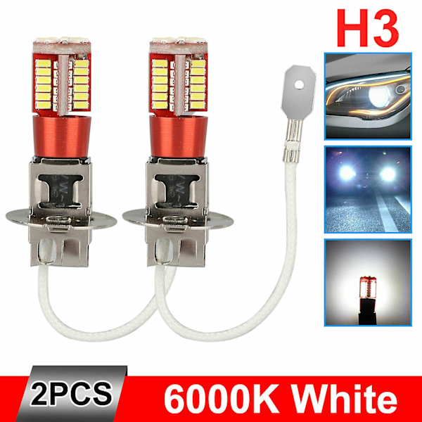 2 kpl H3 LED-sumuvalaisimien polttimoiden muuntokitti erittäin kirkas Canbus 6000K valkoinen 100W