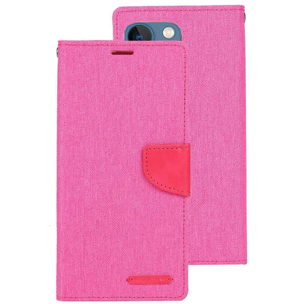 För iPhone 14 Plus GOOSPERY CANVAS DIARY Canvas Textur Flip Läder Telefonfodral Rose Red
