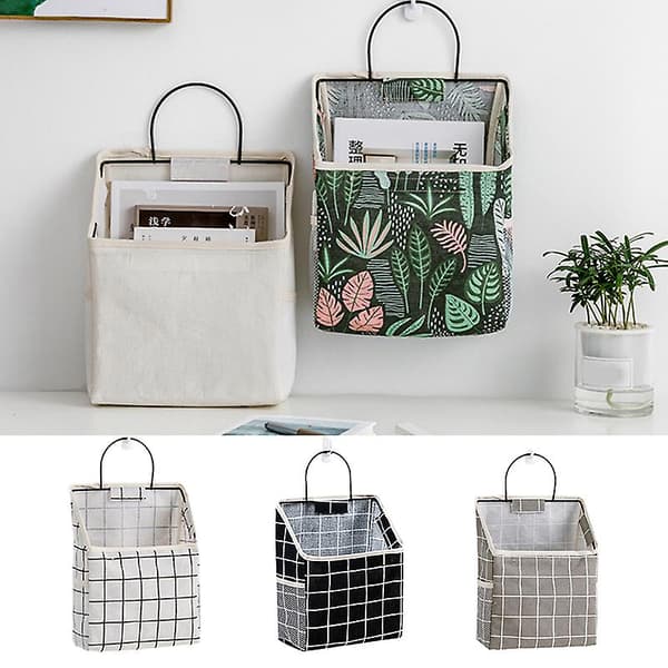 Vägghängande Organizer Väggförvaring Canvas Korg med Sidoficka i Mesh Dekorativ Organizer Algae Plant