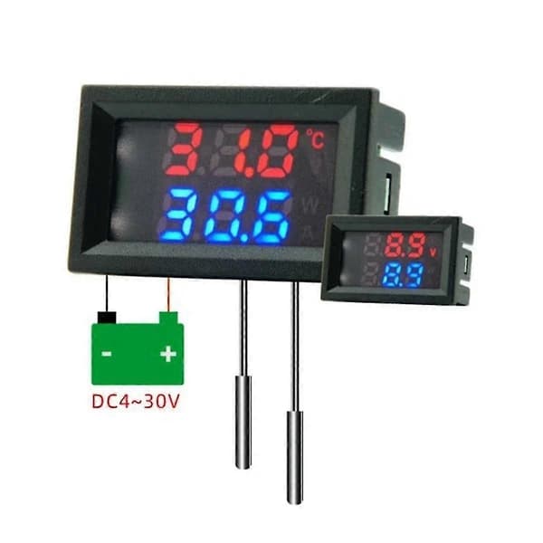 Digitalt termometer med dobbelt display 4-28V DC, -50C til 120C til overvågning af køretøjsudstyr Black
