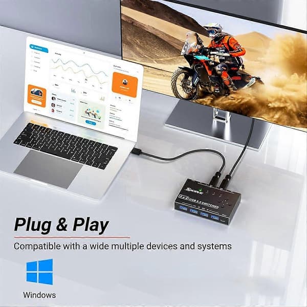 USB 3.0 Switch 4 computere, 4 porte USB Switch Selector til tastatur mus switch printerdeler Svart