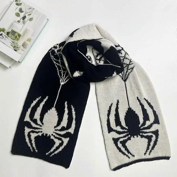 Vendbar Strikket Halstørklæde Halsvarmer Dobbeltsidet Halstørklæde Dameaccesso Spider pattern mink