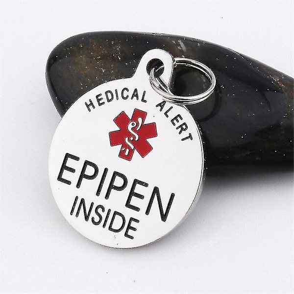 Epipen Tag, Epipen Bag Tag - Esa Tag - Glidelås - Helt kirurgisk rustfritt stål Medical Alert Symbol Id Tag Keyri