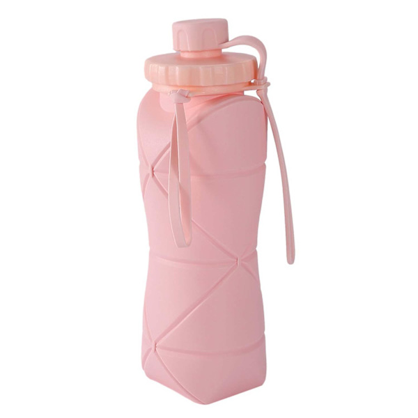 600 ml sammenklappelige silikonekrus, sammenklappelige silikonevandflasker, genanvendeligt bærbart krus-sæt til picnic, camping, udendørs vandreture Pink