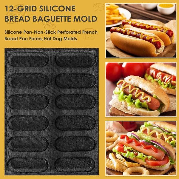 Silikonpanne - Non-Stick, Pølseformer, Bakematte Brødform Black