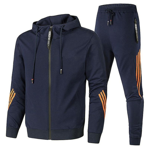 Ny träningsdräkt med dragkedja för män casual sportdräkt med huv för män och kvinnor navy blue orange edge XXXL