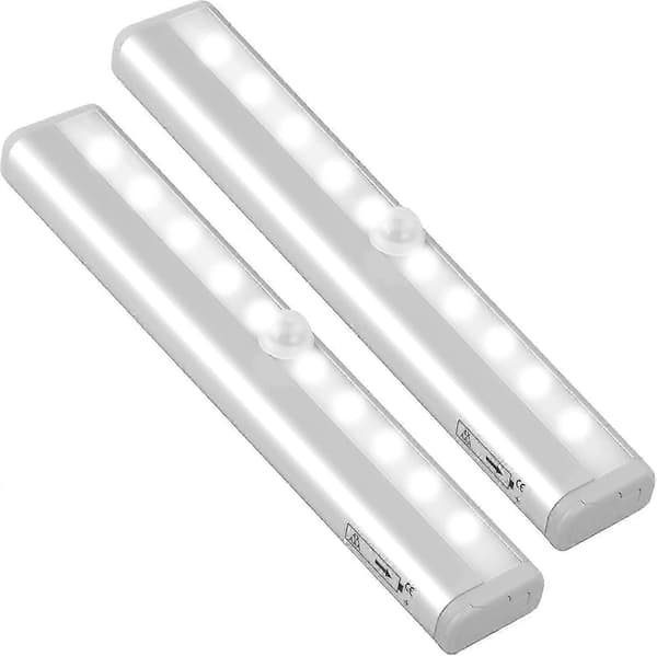 2 STK LED Skabslamper Bevægelsessensor med Magnetstribe, 10 LED Natlamper Batteridrevne Tæt