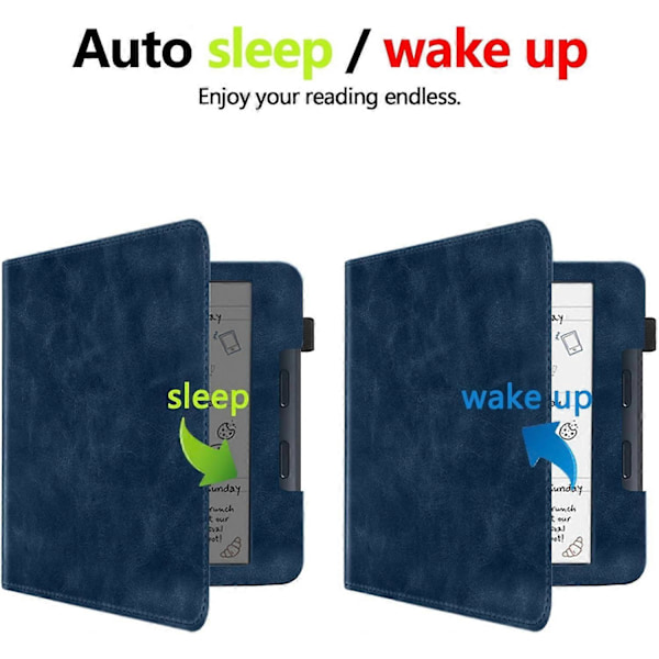 Stativfodral för 7\" Kobo Libra Colour (2024), Premium PU-läder Stativfodral med Handrem och Automatisk Sömn/Vakna Blue