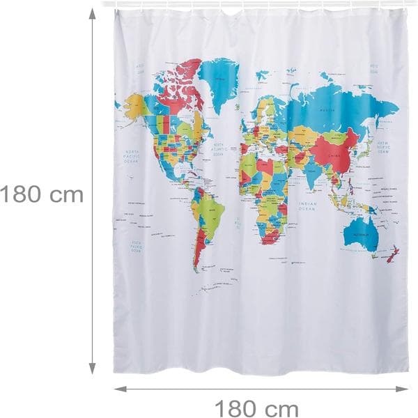 Bruseforhæng 180 x 180 cm Badeværelse Verdenskort Mønster