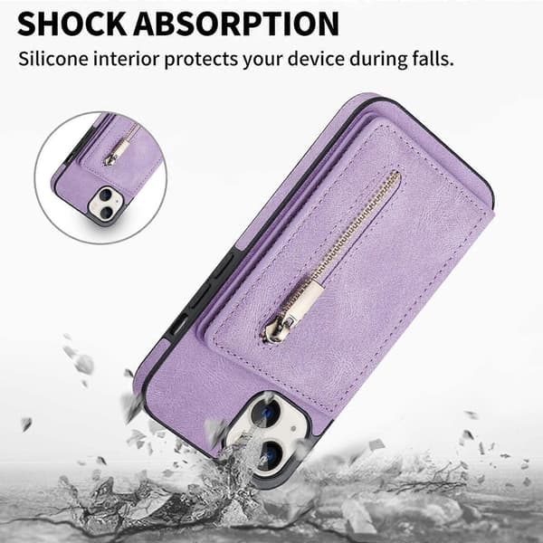 Fodral med dragkedja och kortfack för iPhone 14 Plus Purple