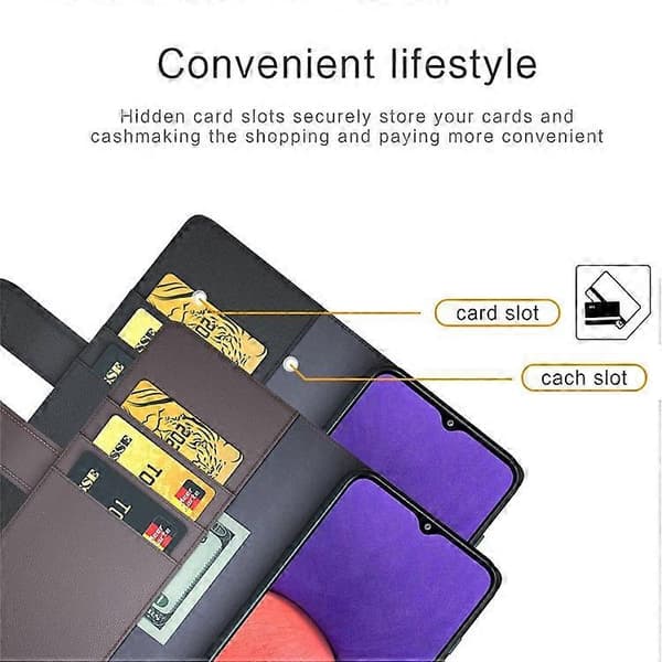 Kompatibel med Samsung Galaxy A22 5G (EU-version) Splitlæder Ægte Læder Fuld Beskyttelse Pung Stativ Telefoncover Black