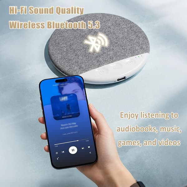 Bluetooth Sovepudehøjttaler 2026 Med Hvid Støj Timer Trådløs Stereo Bas Søvnhjælp til Afslapning og Dyb Søvn Blue