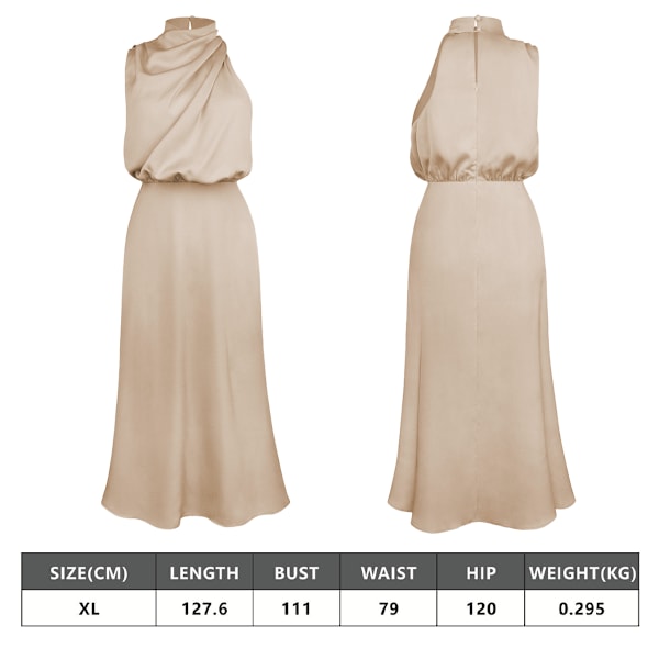 Elegant lang kjole i sateng med halterneck for kvinner (M) Apricot XL