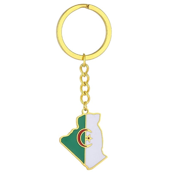 Algeriet Karta Flagga Nyckelring Hängande Nyckelring Support Algeriet Present Rostsäker Gold