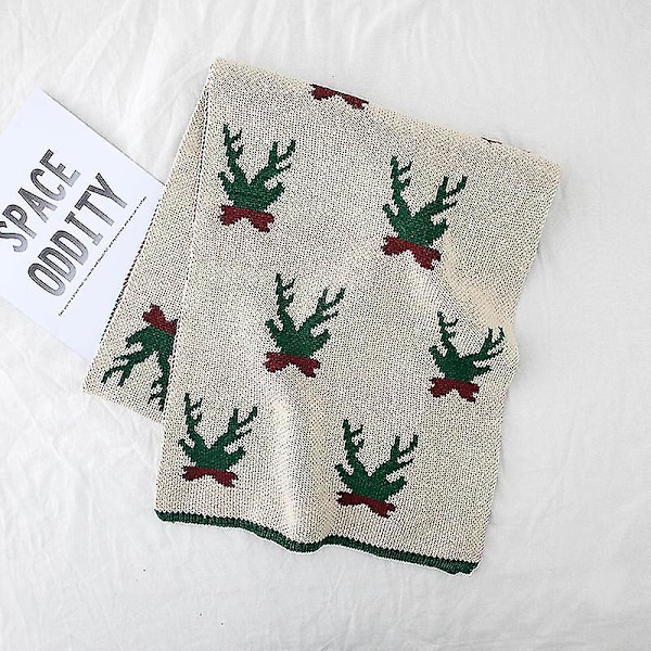 Juleelg-skjerf for kvinner, søtt julehjorte-skjerf, tykt og varmt strikket skjerf i ull BEIGE