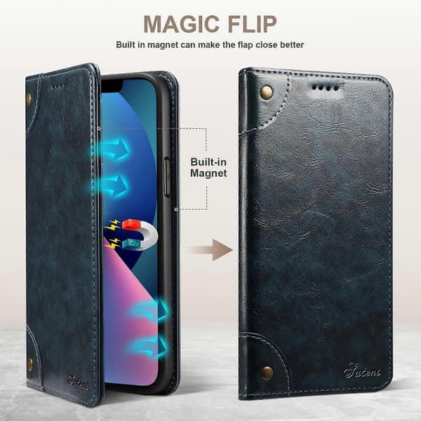 Barockt enkelt flip-läderfodral för iPhone 14 Plus Blue