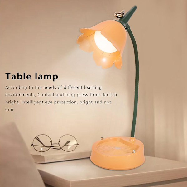 Blomma Led skrivbordslampa Studentrumsbelysning Kontakt Läsning Ögonskydd USB Blomsterlampskärm T