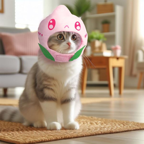 Katt Kostyme - Søt Fersken Antrekk Hodeplagg - Morsomme Kjæledyr Tilbehør Fest Cosplay for Kattunge Valp Kjæledyr Bursdag Hodeplagg Peach