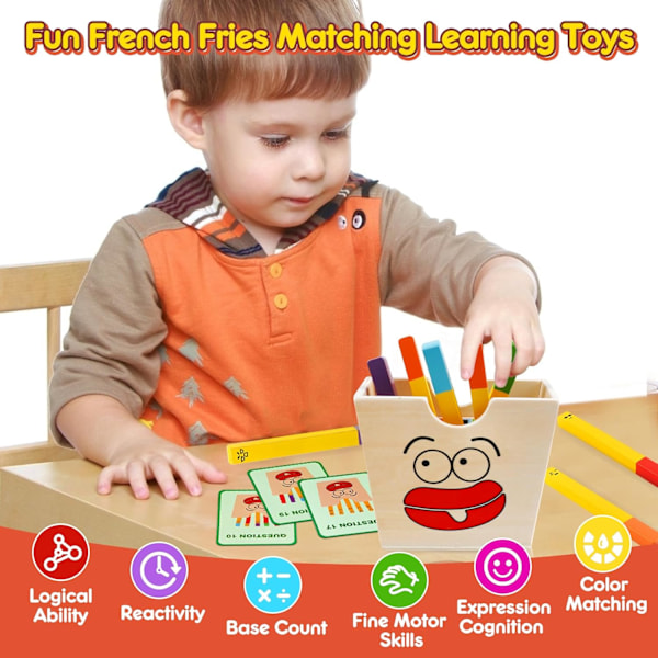 Træ Matchende Spil med Farvesortering Montessori Pommes Frites Legetøj med Flashkort til Småbørn Tidlig Læring til Fødselsdagsgave
