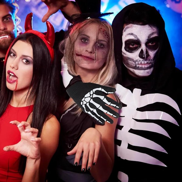 Skjelett Hansker For Kvinner Menn Voksne Fingerløse Goth Hansker Gløder I Mørket Halloween Kostyme Tilbehør