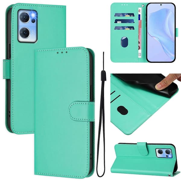 Lanyard PU-deksel for OPPO Reno7 5G Global Green